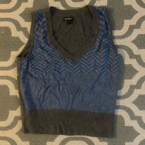 Medium Blue and Grey Express V Neck Sweater Vest